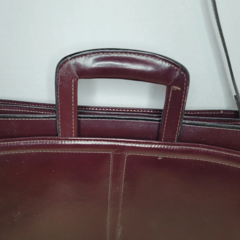 Vintage Mallard Classic Burgundy Leather Portfolio Attache Bag Top Handle Strap